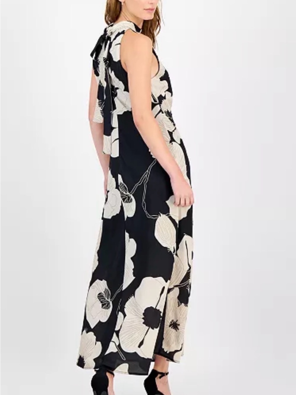 Sam Edelman Black & Cream Floral Halter Maxi Dress Size 0 NWT - Picture 3 of 10